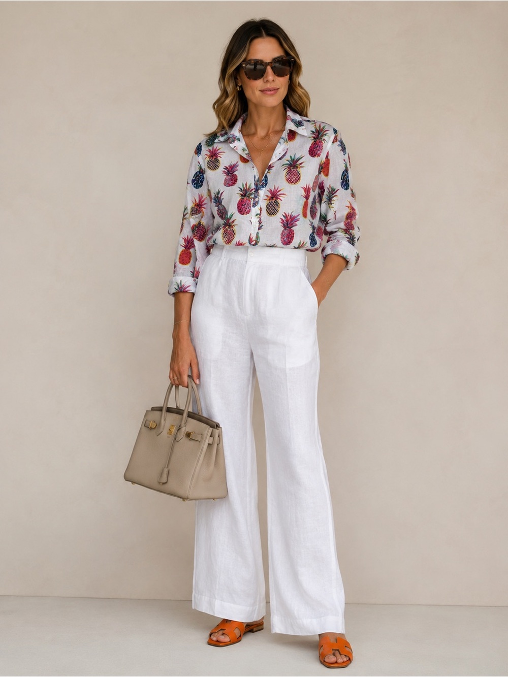 J. Crew White Button-Front Shirt with Multicolor Pineapple Print 14